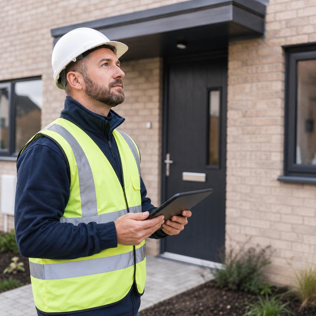 Surveyor inspecting a property on site